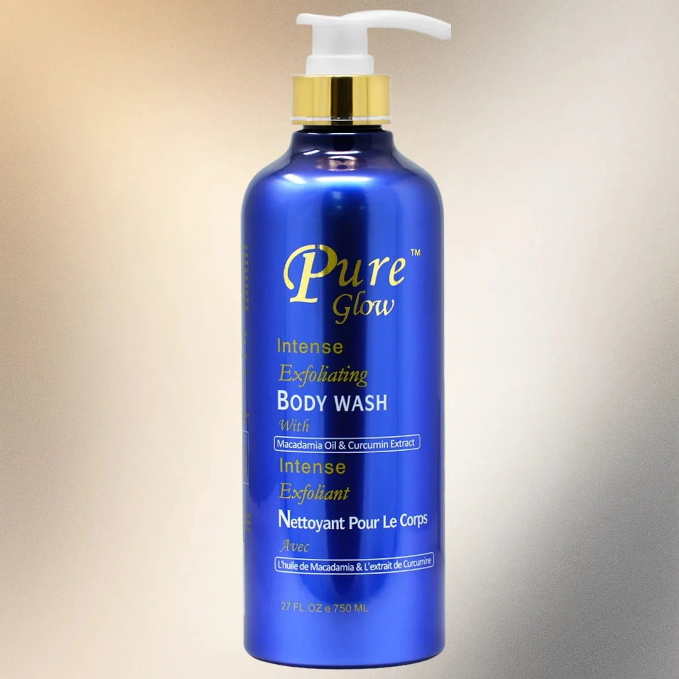 Pure Glow Body Wash 27 oz bottle with clear label and pump dispenser, showcasing a refreshing skincare product.
