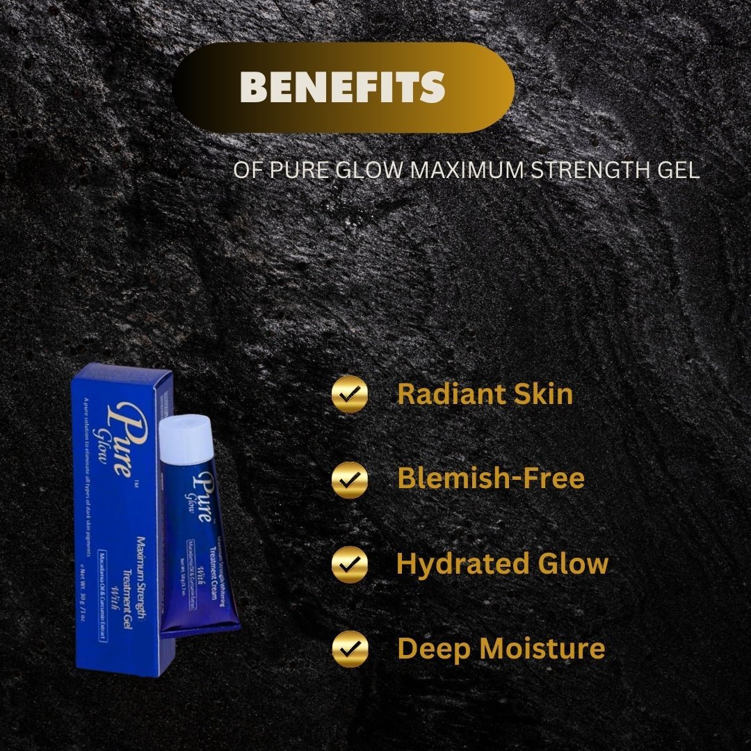 Pure Glow Maximum Strength Gel 1 oz, clear gel in a small container, used for skin care or cosmetic purposes.