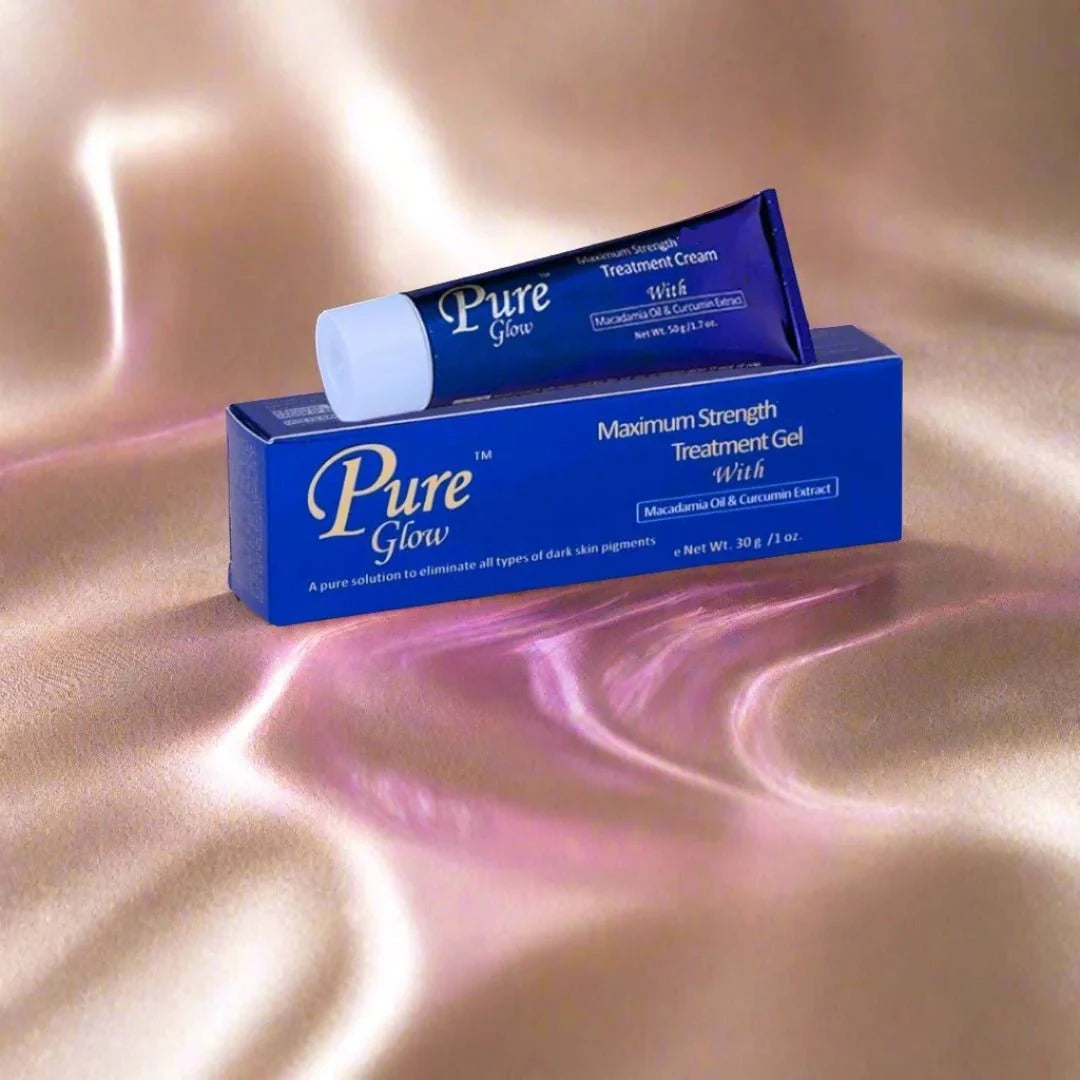 Pure Glow Maximum Strength Gel in a 1 oz tube, showing the clear gel and product packaging.