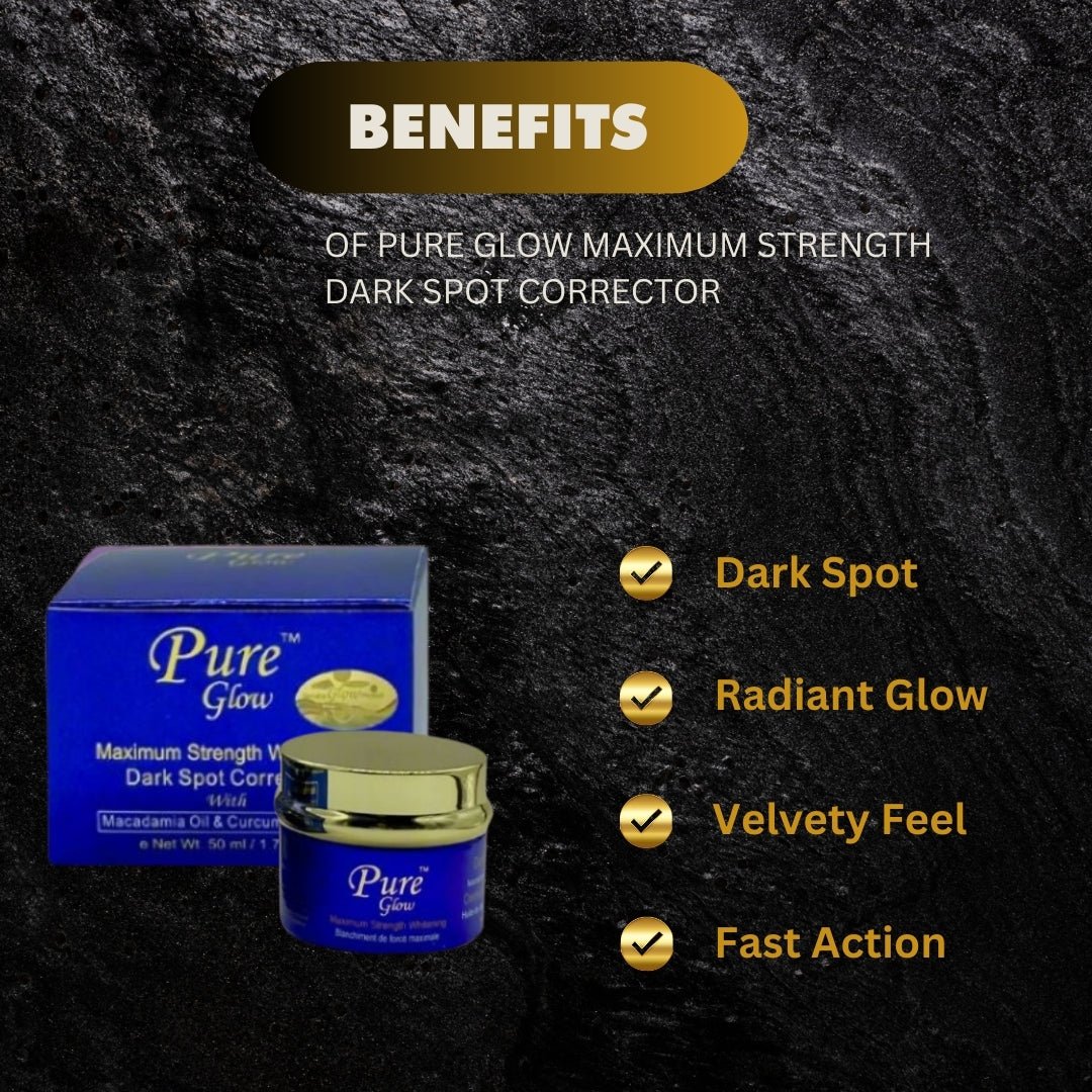Pure Glow Maximum Strength Radiance Cream 1.7 oz jar showing smooth, brightening skincare cream with a sleek container.