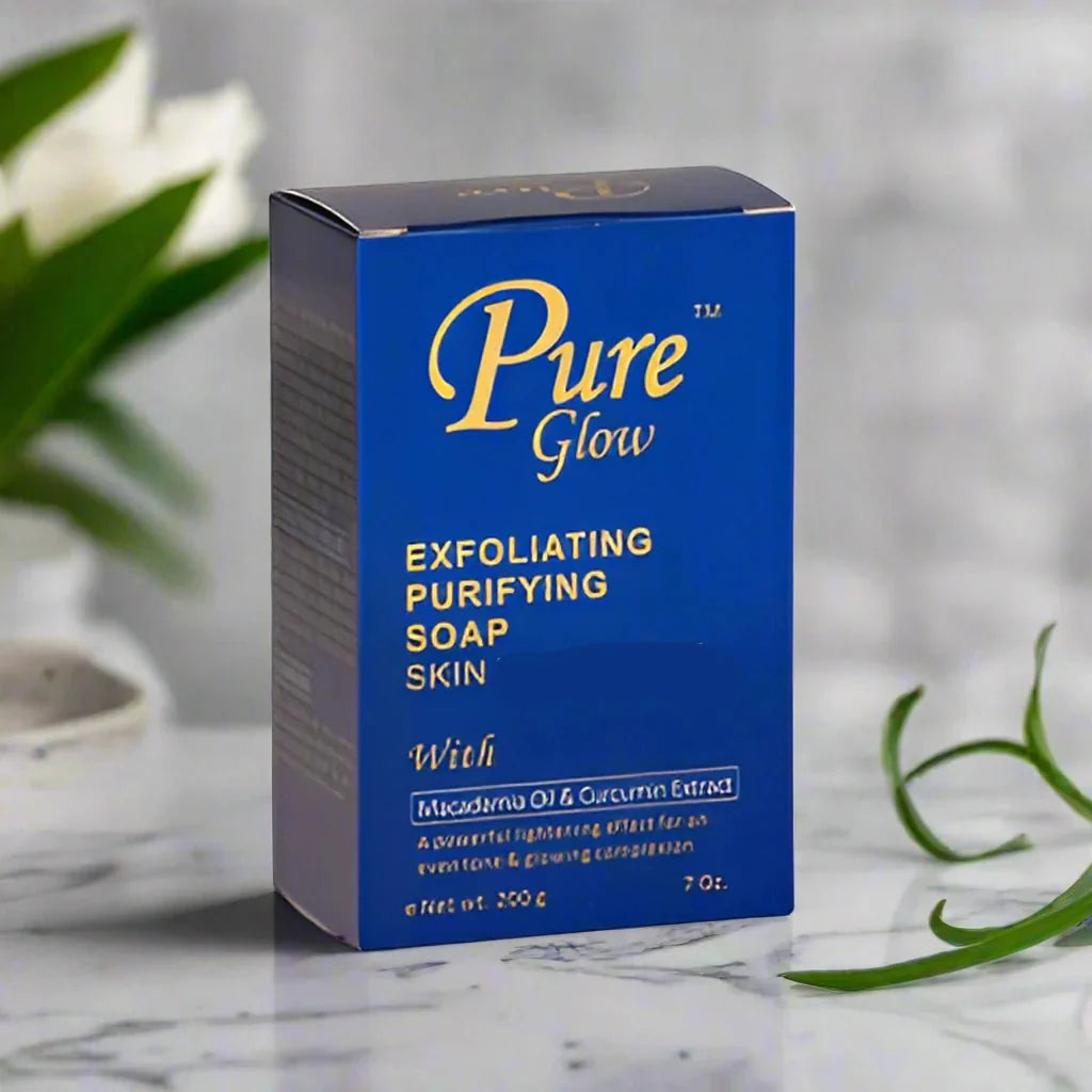 Pure Glow Purifying Soap in a 7 oz bar, showing the soap with a smooth, clean surface and packaging label.