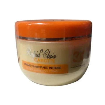 Rapid Clair Carotte Moisturizing Cream with botanical oils in a 300ml jar, showcasing a smooth cream texture and natural ingredients.