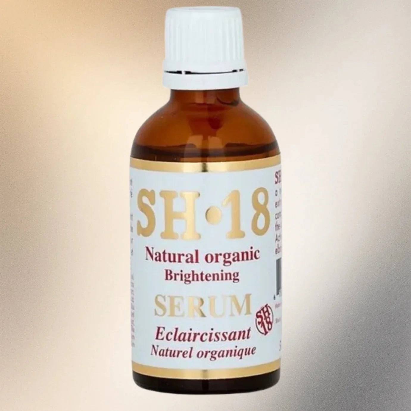 SH-18 Natural Organic Body Serum in 1.66 oz bottle, featuring a clear liquid formula for nourishing skin.