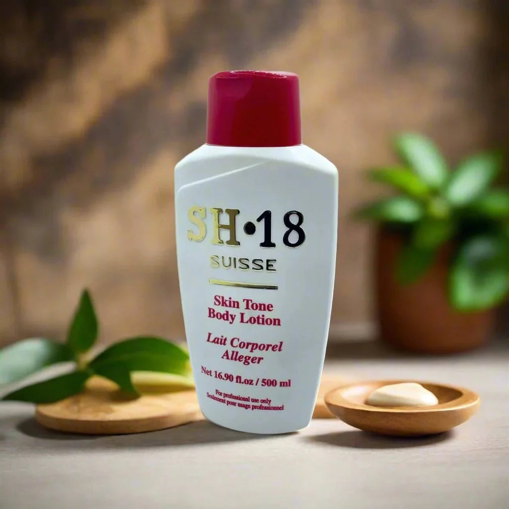 SH-18 Nourishing Body Lotion in 16.8 oz bottle, creamy texture, designed to hydrate and soften skin with natural ingredients.