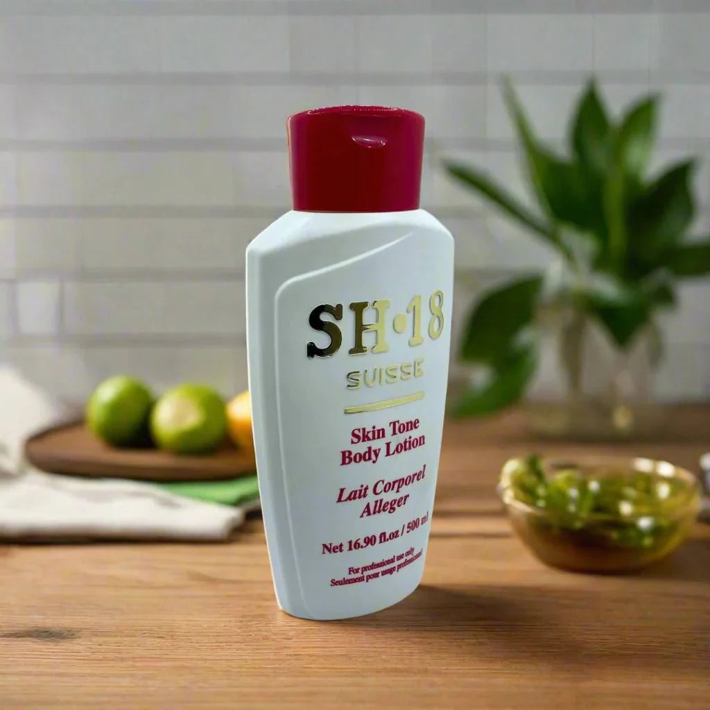 SH-18 Nourishing Body Lotion in a 16.8 oz bottle, featuring a smooth, creamy texture for deep hydration and skin nourishment.