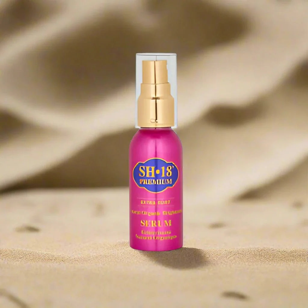 SH-18 Premium Antioxidant Face Serum 50ml in a clear bottle with dropper, designed for skincare and skin nourishment.