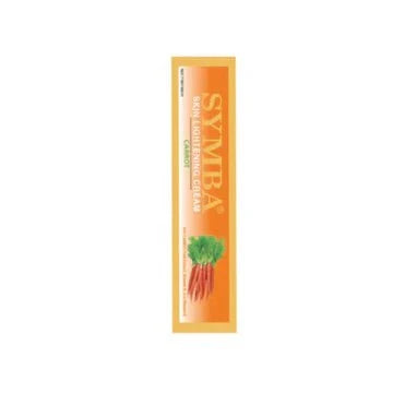 Symba Carrot Skin Cream in a 1.76 oz jar with orange label, featuring a smooth cream texture for skin nourishment.