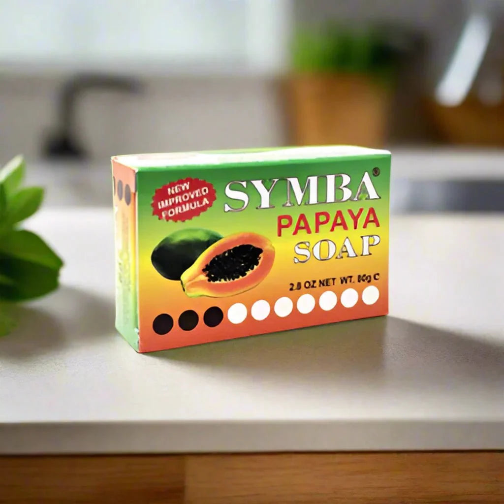 Symba Papaya Soap 2.8 oz bar with fresh papaya extract, natural soap for cleansing and skin brightening.