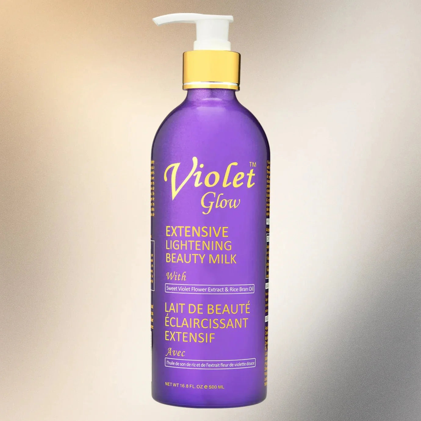 Violet Glow Beauty Milk with Sweet Violet Extract, 16.8 oz, creamy lotion bottle showing product label and violet images