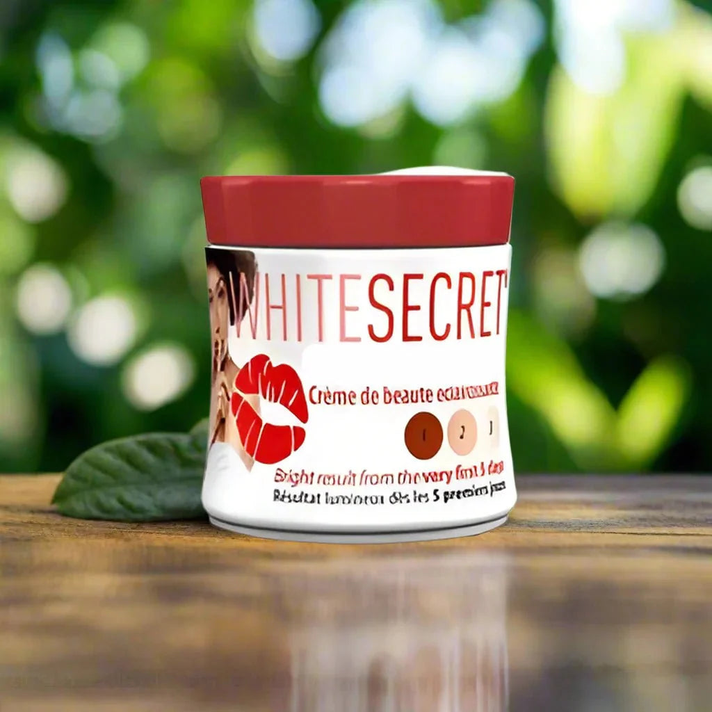 White Secret Body Cream 320ml hydrating and smoothing moisturizer, visible white cream in a jar with a smooth texture.
